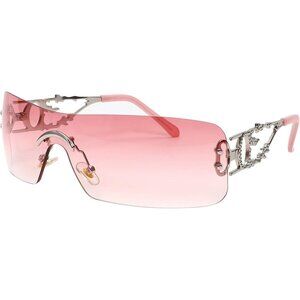 Rimless Y2K Rectangle Light Pink Sunglasses Women and Men Vintage Retro Eyewear